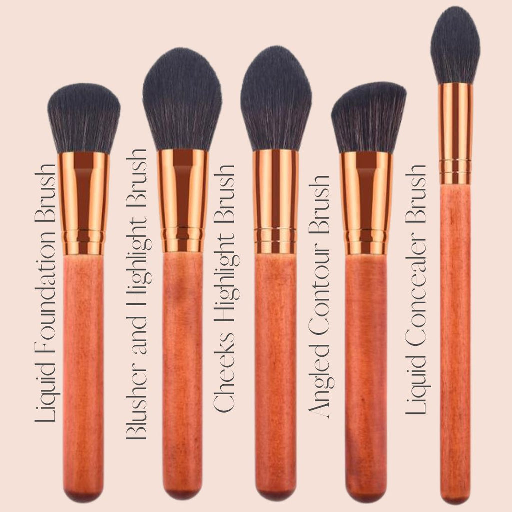 Vegan Makeup Brushes Face Set- Glamour. Sustainable Wood & Bronze Makeup Brushes Hurtig Lane