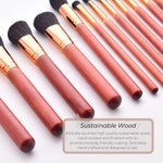 Vegan Makeup Brushes Eye Set- Glamour. Sustainable Wood & Bronze Makeup Brushes Hurtig Lane