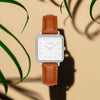 Neliö Square Vegan Leather Watch Silver, White & Tan Watch Hurtig Lane Vegan Watches