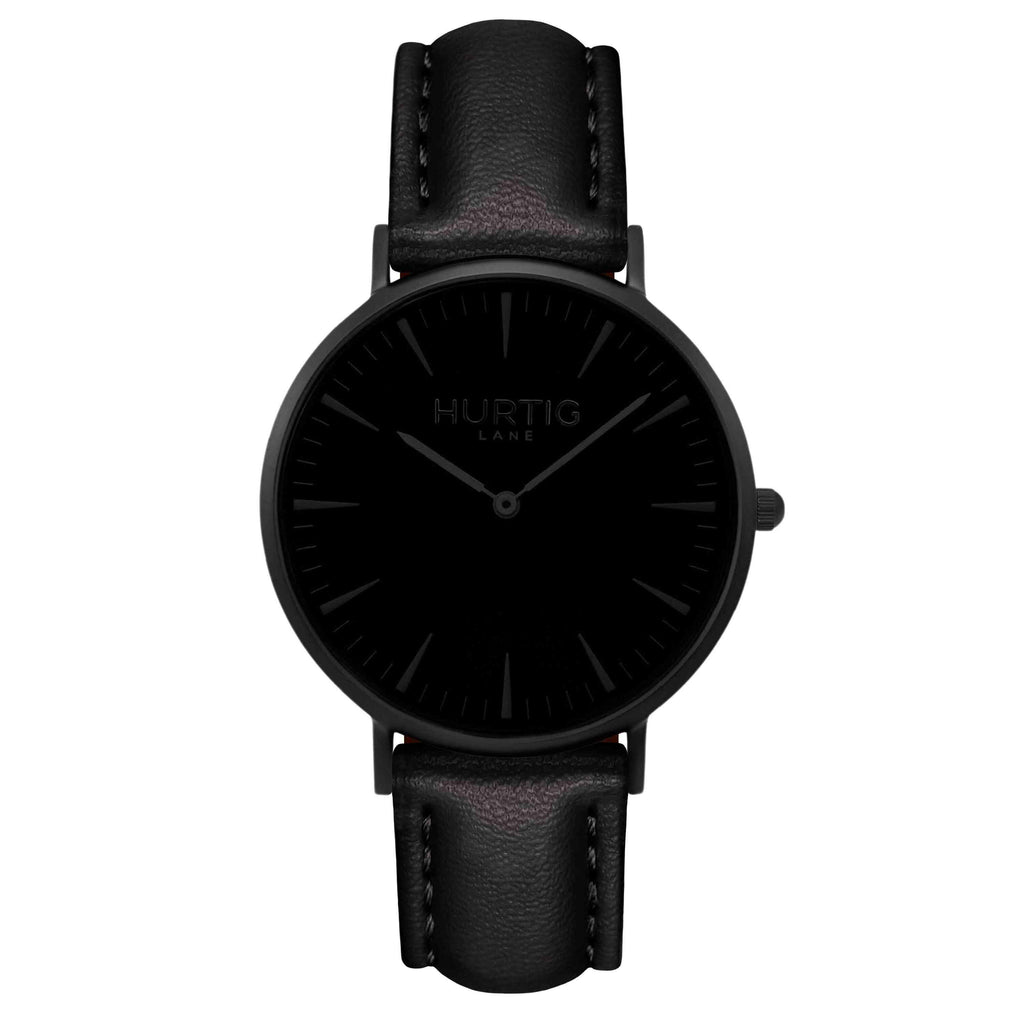 Mykonos Vegan Leather Watch All Black & Black Watch Hurtig Lane Vegan Watches