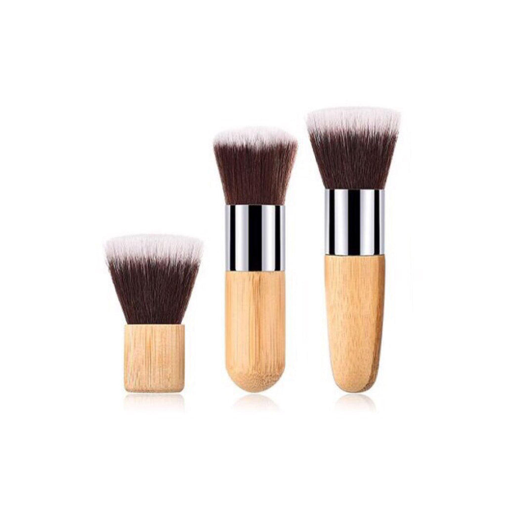 Vegan Mini 3 Piece Blush & Foundation Makeup Brush- Bamboo and Silver Makeup Brushes Hurtig Lane