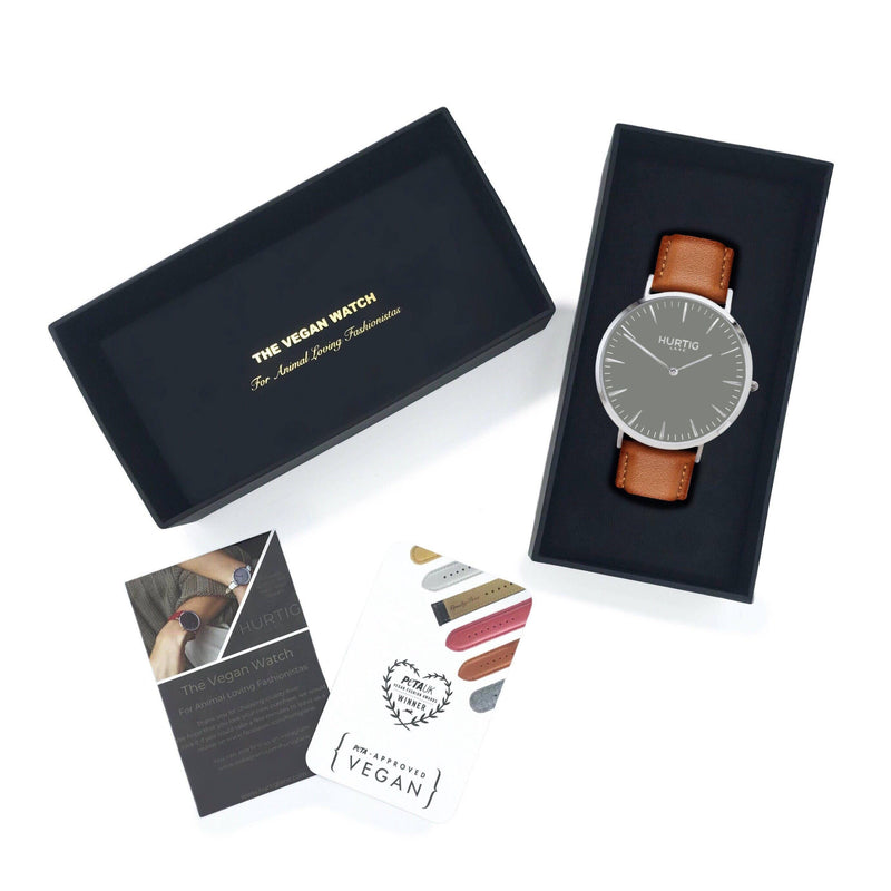 Mykonos Vegan Leather Silver/Grey/Tan Watch Hurtig Lane Vegan Watches