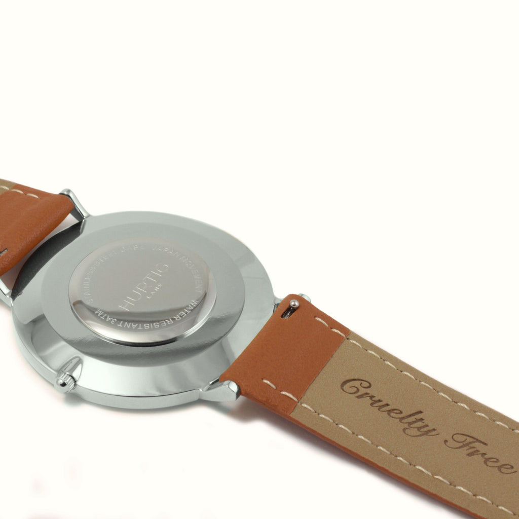 Vegan gift set Mykonos Vegan Leather Watch Silver/White/Tan and Chestnut watch strap Watch Hurtig Lane Vegan Watches