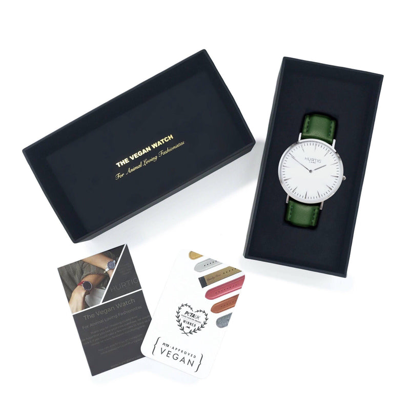 vegan watch gift set silver/white/green 