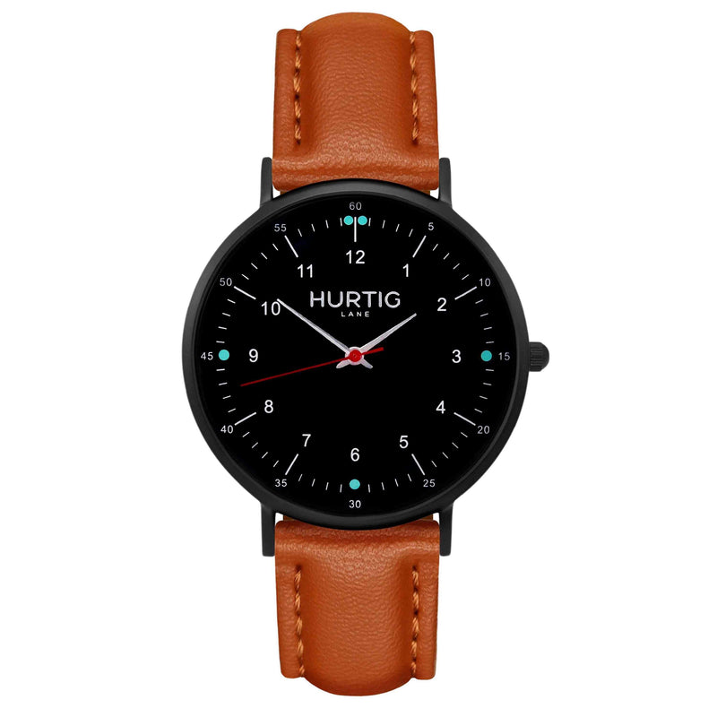 Moderna Vegan Leather Watch All Black & Mint Watch Hurtig Lane Vegan Watches