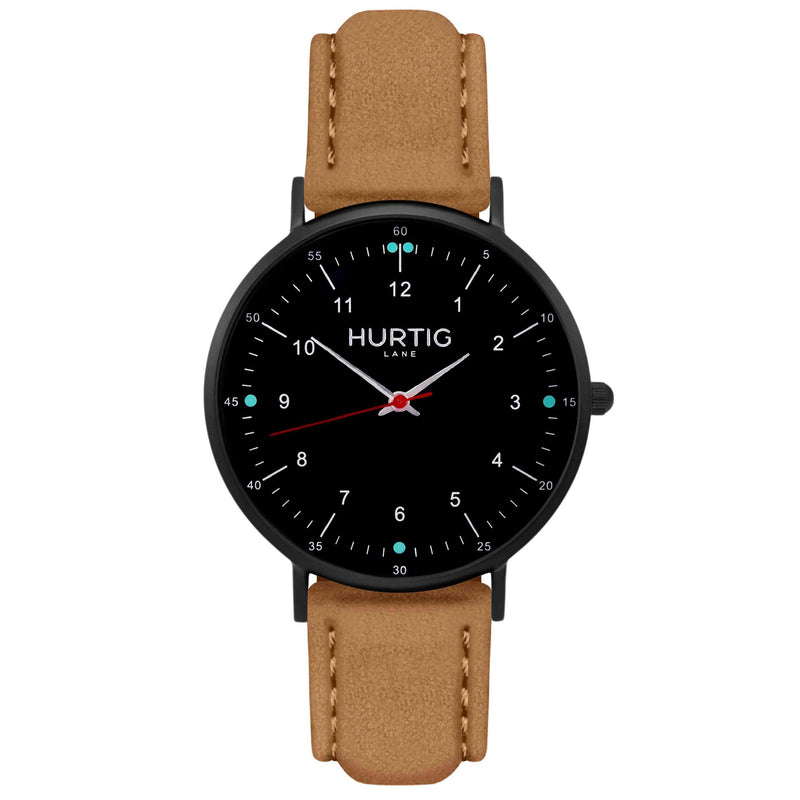 Moderna Vegan Suede Watch All Black & Duck Egg - Hurtig Lane - sustainable- vegan-ethical- cruelty free