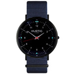 Moderna Vegan Nylon Watch Black/Black/Ocean Blue - hurtig-lane-vegan-watches