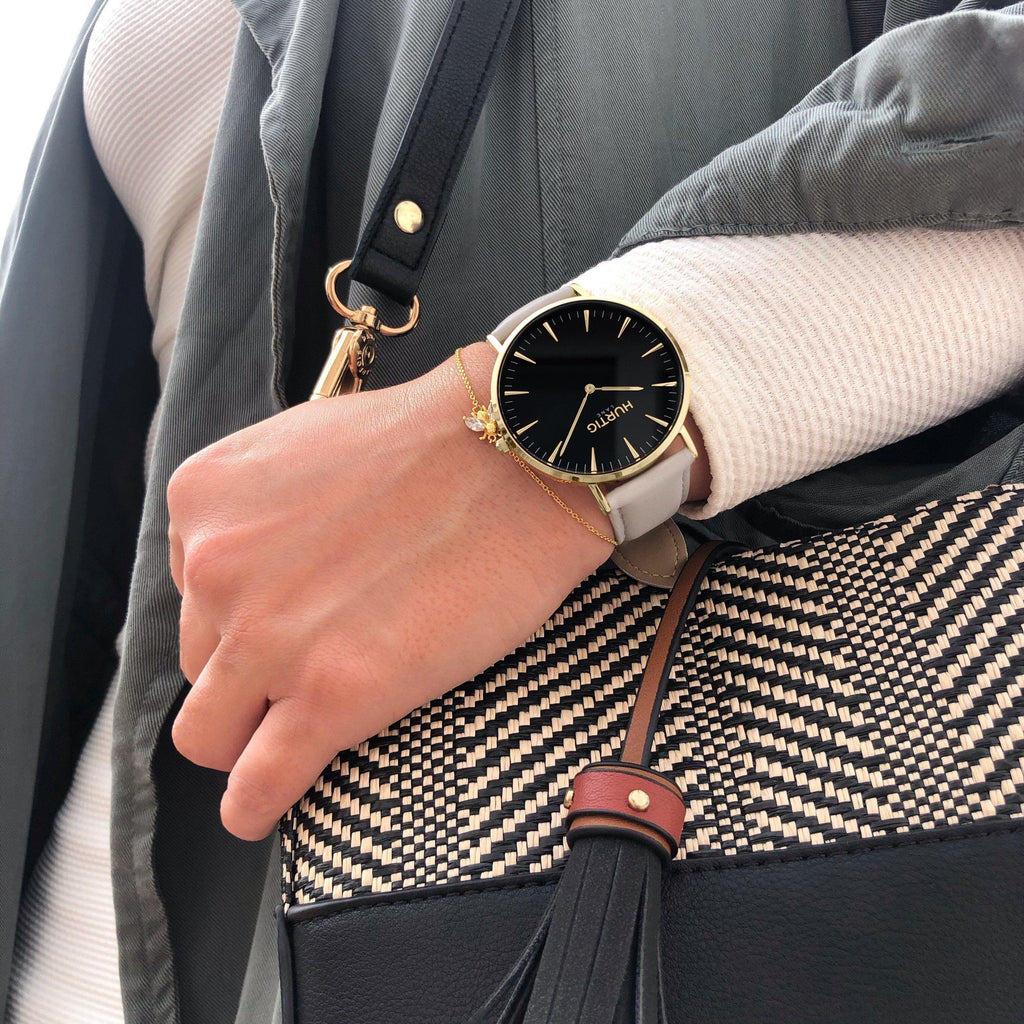 Mykonos Vegan Leather Watch Gold, Black and grey Watch Hurtig Lane Vegan Watches