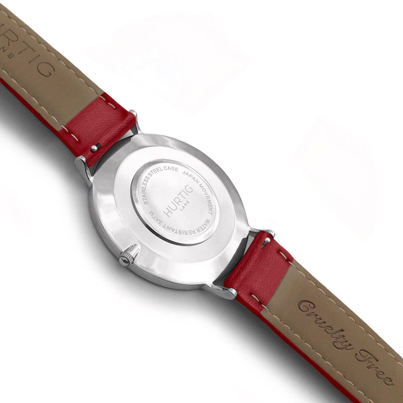 Moderno Vegan Leather Watch Silver, Black & Red Watch Hurtig Lane Vegan Watches