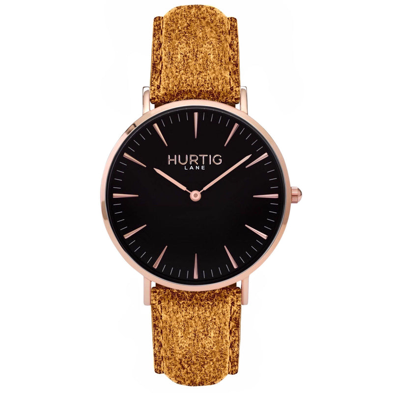 Hymnal Vegan Suede Watch Rose Gold, Black & Coral - Hurtig Lane - sustainable- vegan-ethical- cruelty free