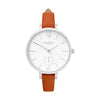 sustainable watch, silver, white and brown vegan leather petite women's vegan watch