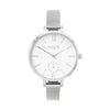 ethical stainless steel mesh watch silver and white petite women's vegan watch