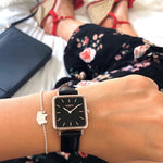 square vegan leather watch. rose gold and black