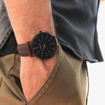 Moderno Vegan Leather Watch All Black & Chestnut Watch Hurtig Lane Vegan Watches