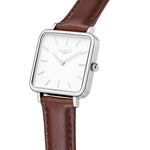 Neliö Square Vegan Leather Silver/White/Chestnut Watch Hurtig Lane Vegan Watches