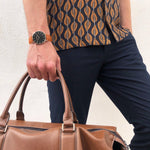 men's vegan leather watch rose gold and brown