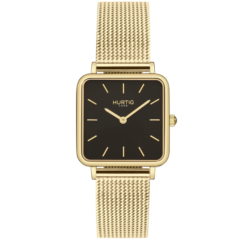 Neliö Square Stainless Steel Watch Gold, Black & Gold Watch Hurtig Lane Vegan Watches