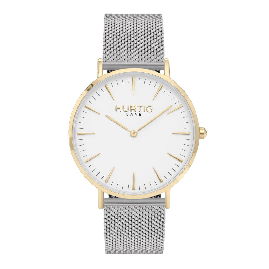 Lorelai Stainless Steel Watch Gold, White & Gold Watch Hurtig Lane Vegan Watches