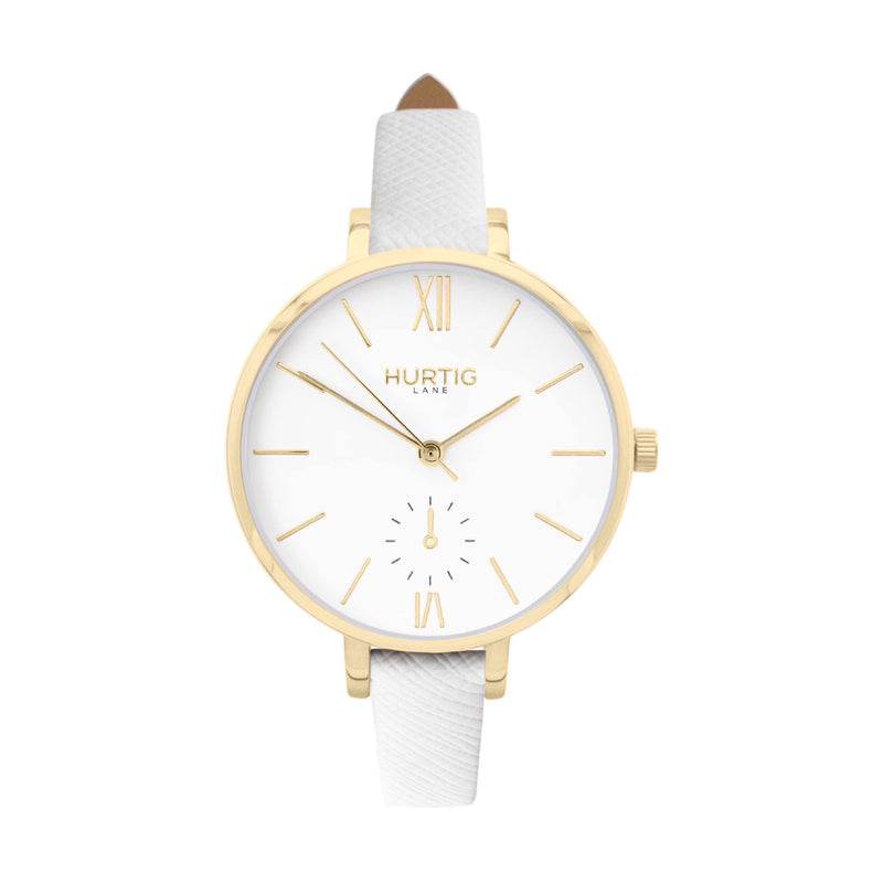 Amalfi Petite Vegan Leather Watch Gold, White & Grey Watch Hurtig Lane Vegan Watches