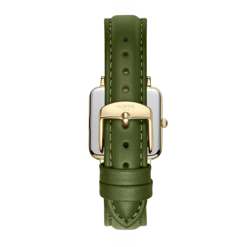 Neliö Square CACTUS Leather Watch Gold,Black & Green Watch Hurtig Lane Vegan Watches