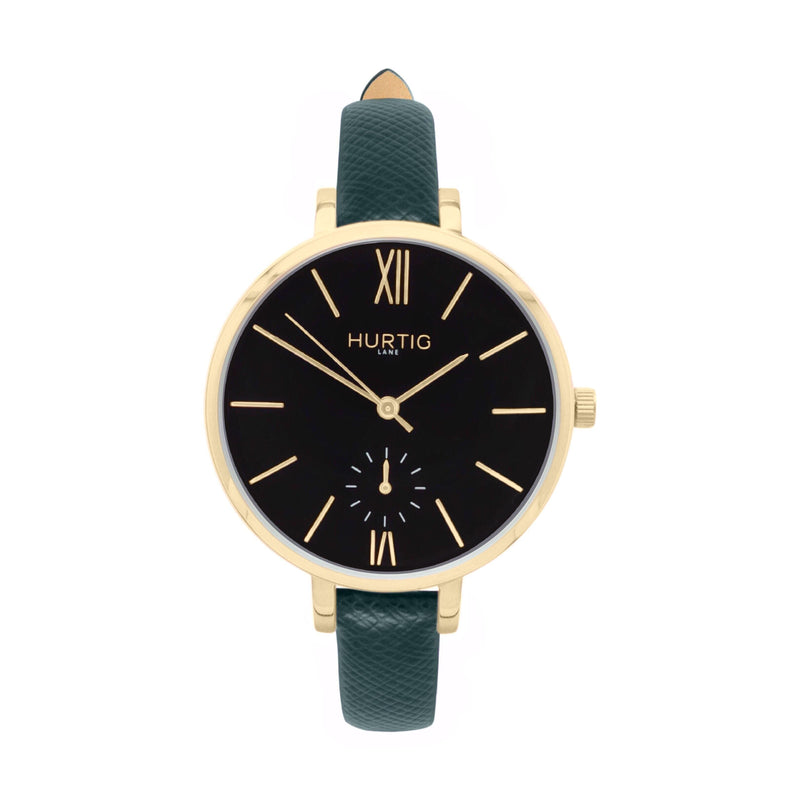 Amalfi Petite Vegan Leather Watch Gold, Black & Marine Blue Watch Hurtig Lane Vegan Watches