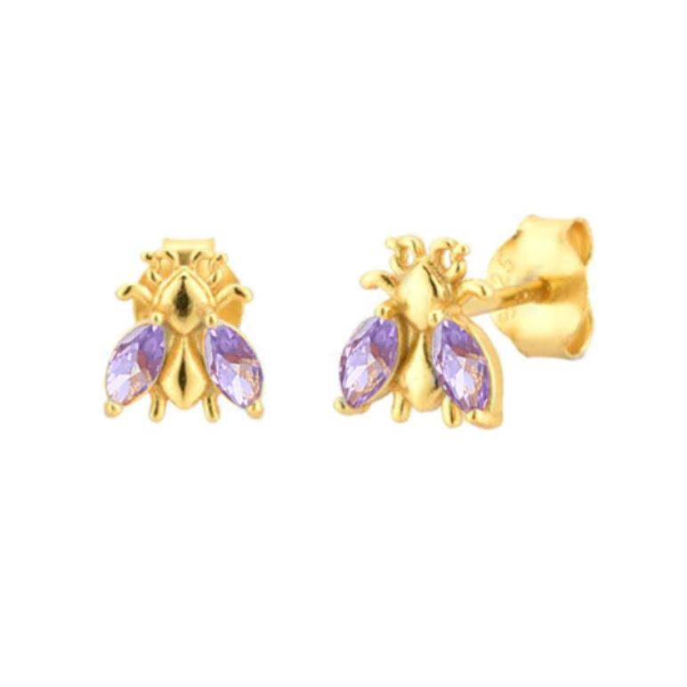 Bee earrings- lilac and gold