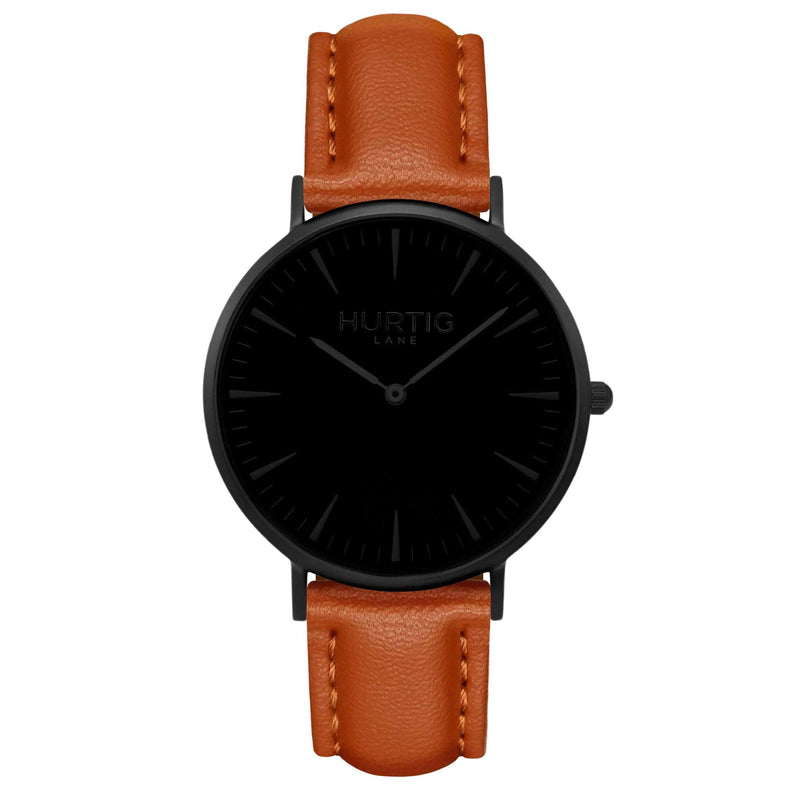 Mykonos Vegan Leather Watch All Black & Green Watch Hurtig Lane Vegan Watches