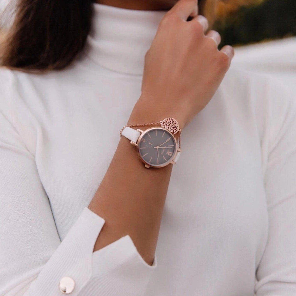 Amalfi Petite Vegan Leather Watch Rose Gold, Grey & White - Hurtig Lane - sustainable- vegan-ethical- cruelty free