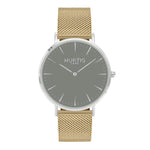 grey and gold mesh watch